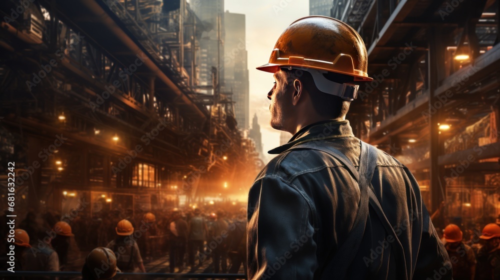 Engineer or architect with safety helmet and building background Engineer or architect with safety helmet and building background