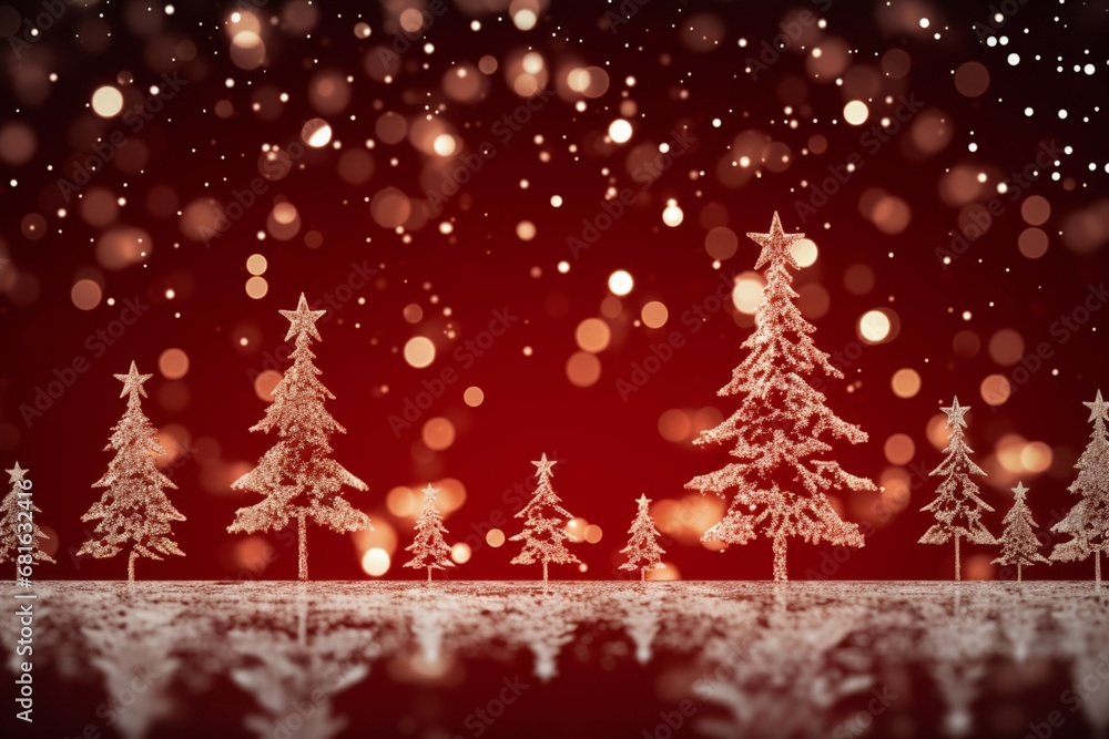 Magical holiday Christmas backdrop a sparkling tree and bokeh lights on red 