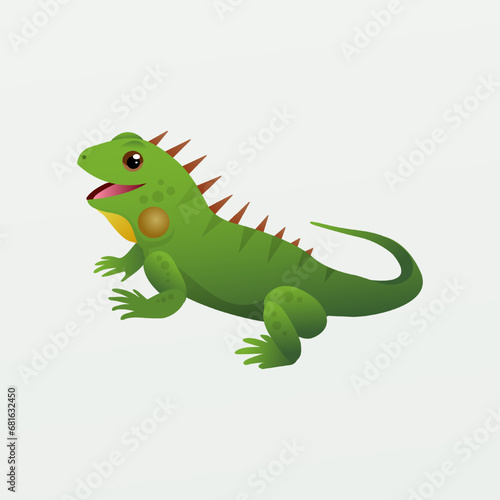 Cute green iguana cartoon vector