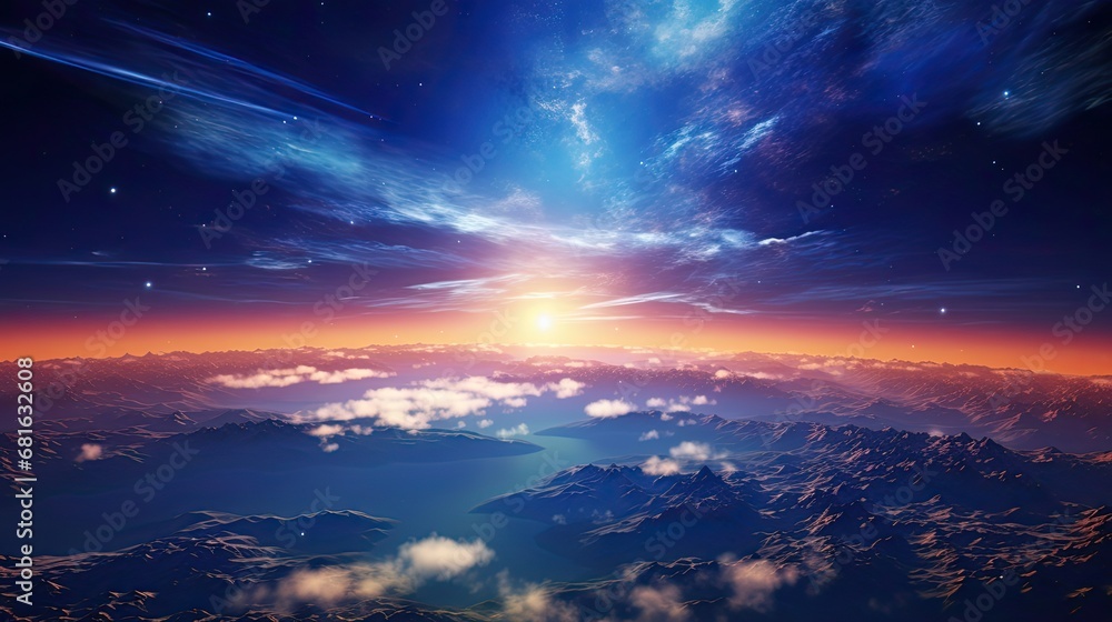 Naklejka premium Landscape with Milky way galaxy.Sunrise and Earth view