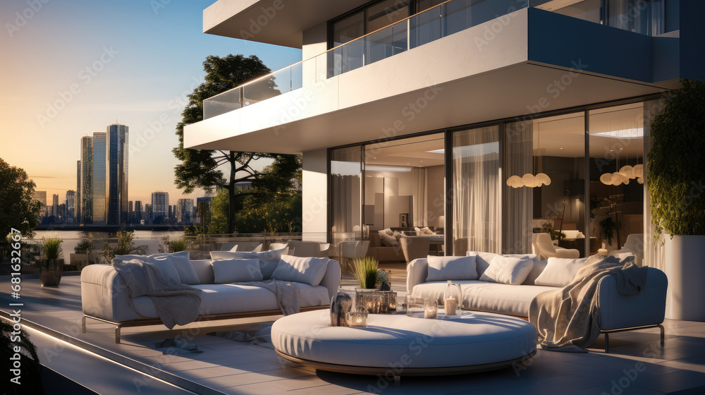 Modern living spaces outside home, Contemporary elements, suited for a city lifestyle.