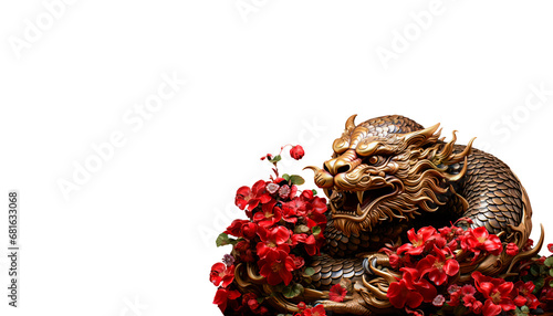 Illustration of mythical Chinese dragon representing Chinese new year of the dragon lunar new year with copy space cut out and isolated on a white background photo