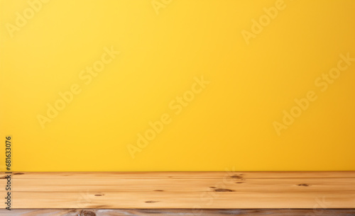 Wallpaper Mural Wooden product mockup board empty table in front of yellow wallpaper background Torontodigital.ca