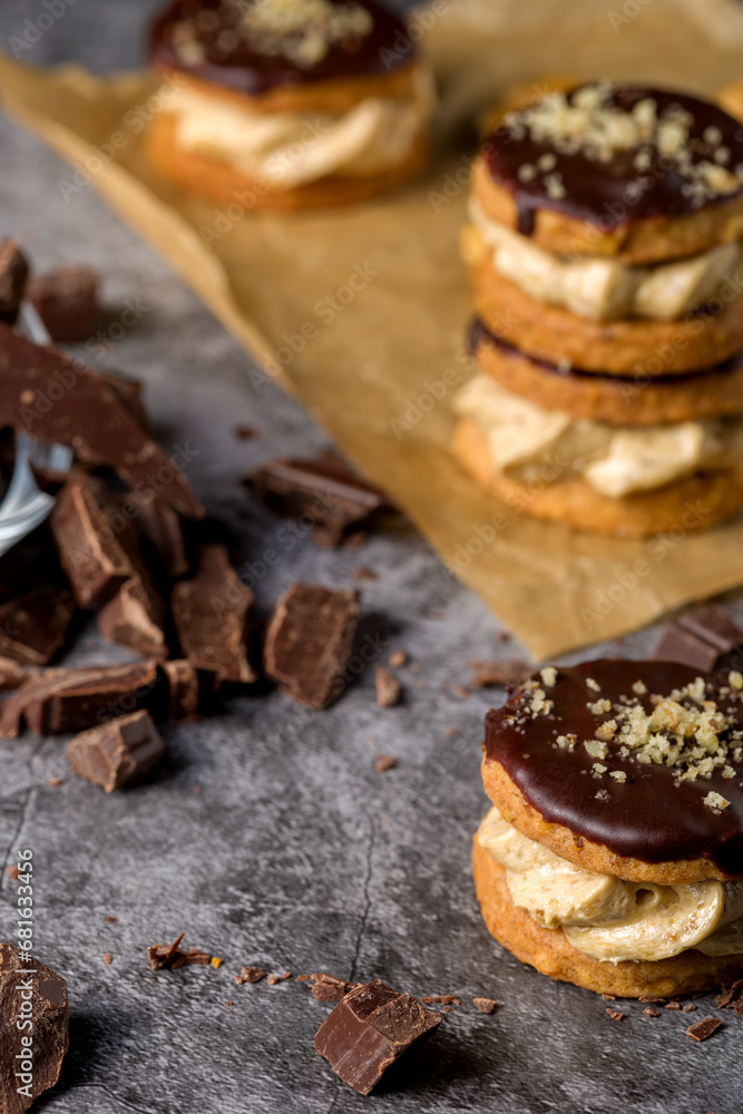 Round nut cookies with coffee and nut cream Round nut cookies with coffee and nut cream