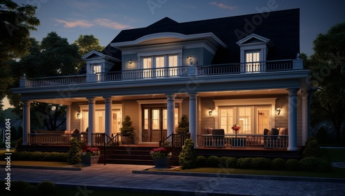 A Grand Manor Bathed in Moonlight With an Inviting Porch and Twinkling Stars © Marius