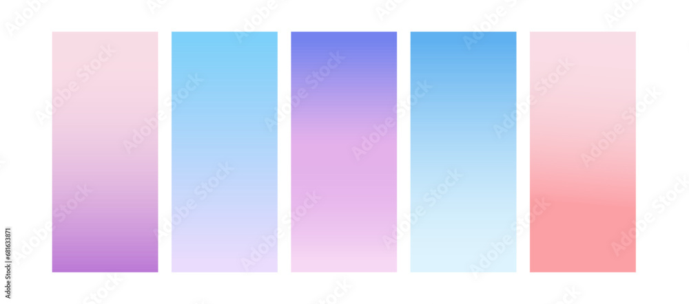 Set of trendy blur gradient backgrounds with space for text. Winter pastel color banner collection for social media posts. Minimalist blurred abstract vertical posters. vector illustration