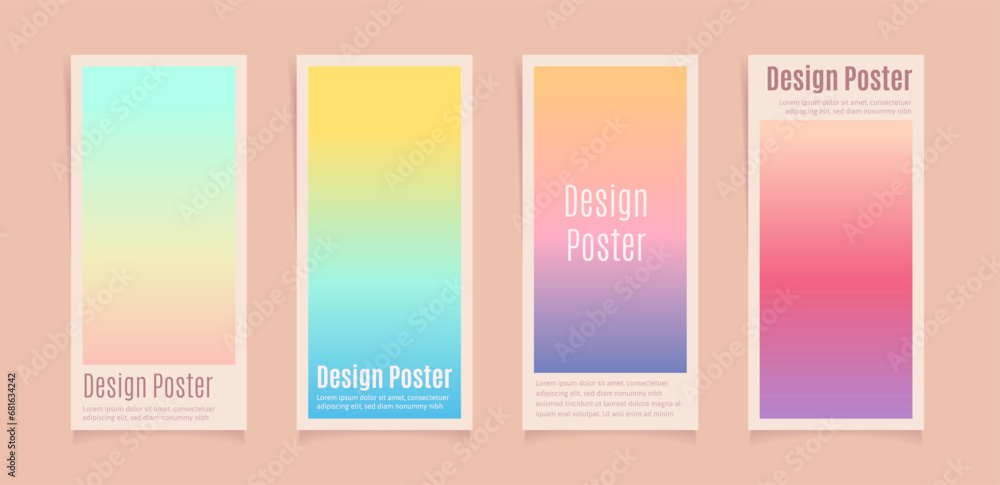 Set of trendy blur gradient posts with space for text. Vintage y2k pastel color banner collection for social media post. Minimalist blurred abstract vertical posters. vector illustration