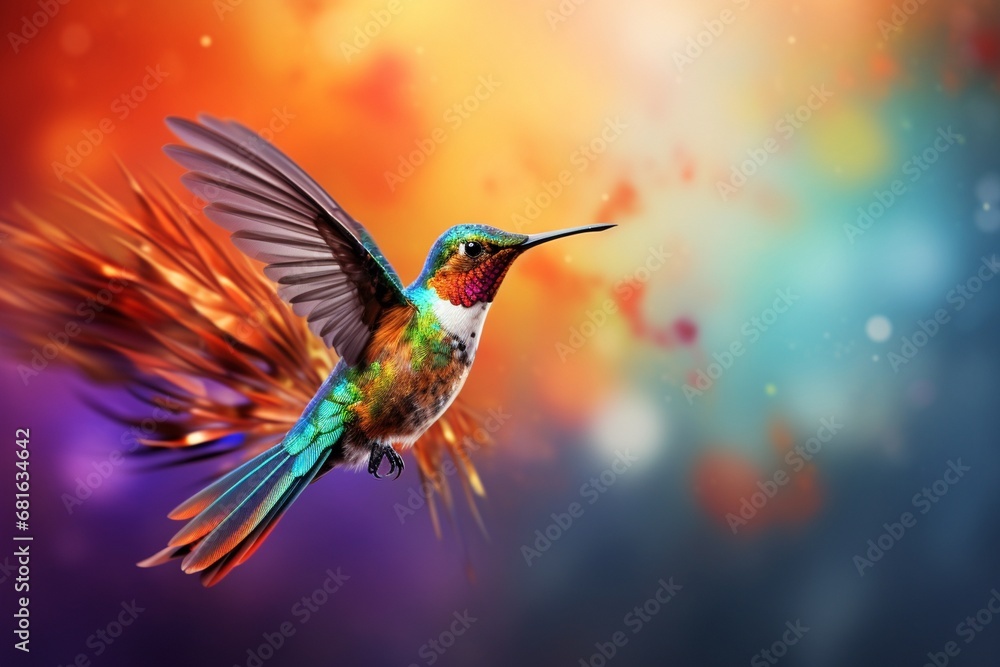 Fototapeta premium Colorful bird in flight colorful hummingbird in flight