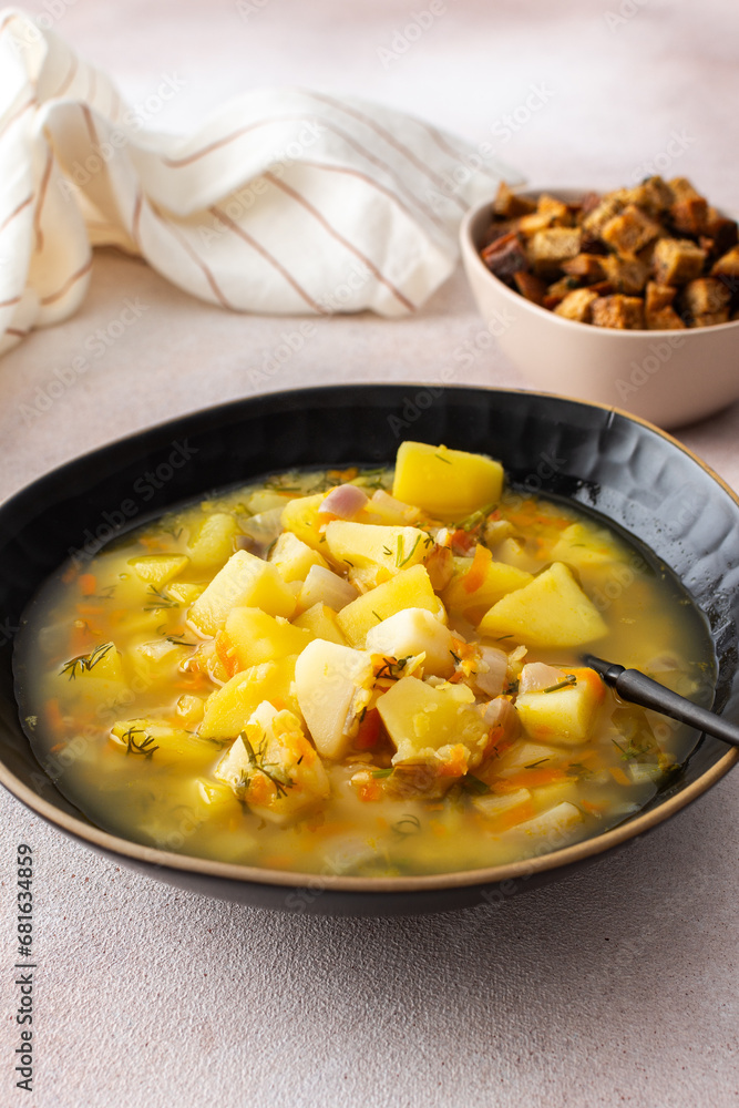 Pea soup with fried croutons, healthy bean soup Pea soup with fried croutons, healthy bean soup