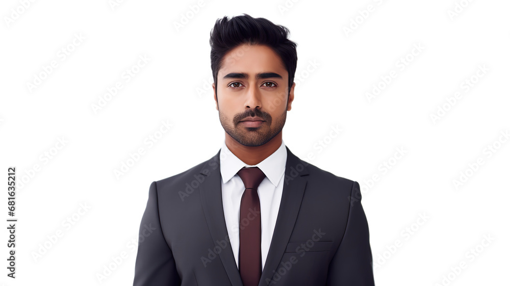 A young Indian businessman stands alone against a white backdrop. A young Indian businessman stands alone against a white backdrop.