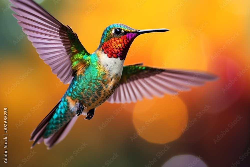 Fototapeta premium Colorful bird in flight colorful hummingbird in flight