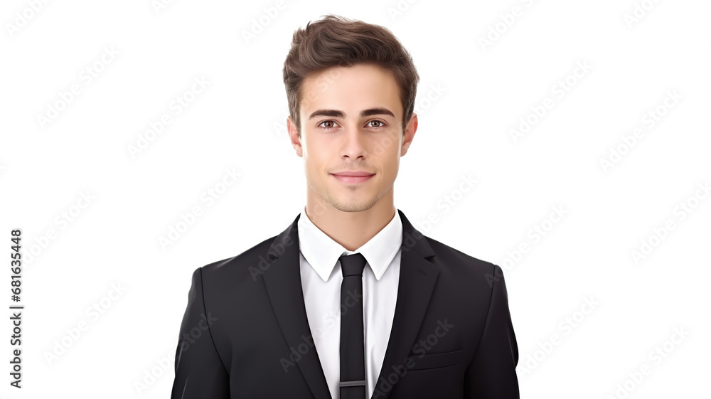 A young boss stands alone against a white background. A young boss stands alone against a white background.