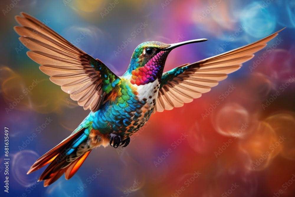 Fototapeta premium Colorful bird in flight colorful hummingbird in flight