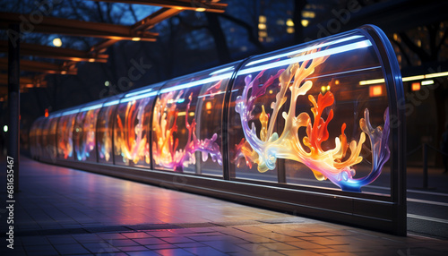 Blurred motion of vibrant subway lights illuminate modern city life generated by AI