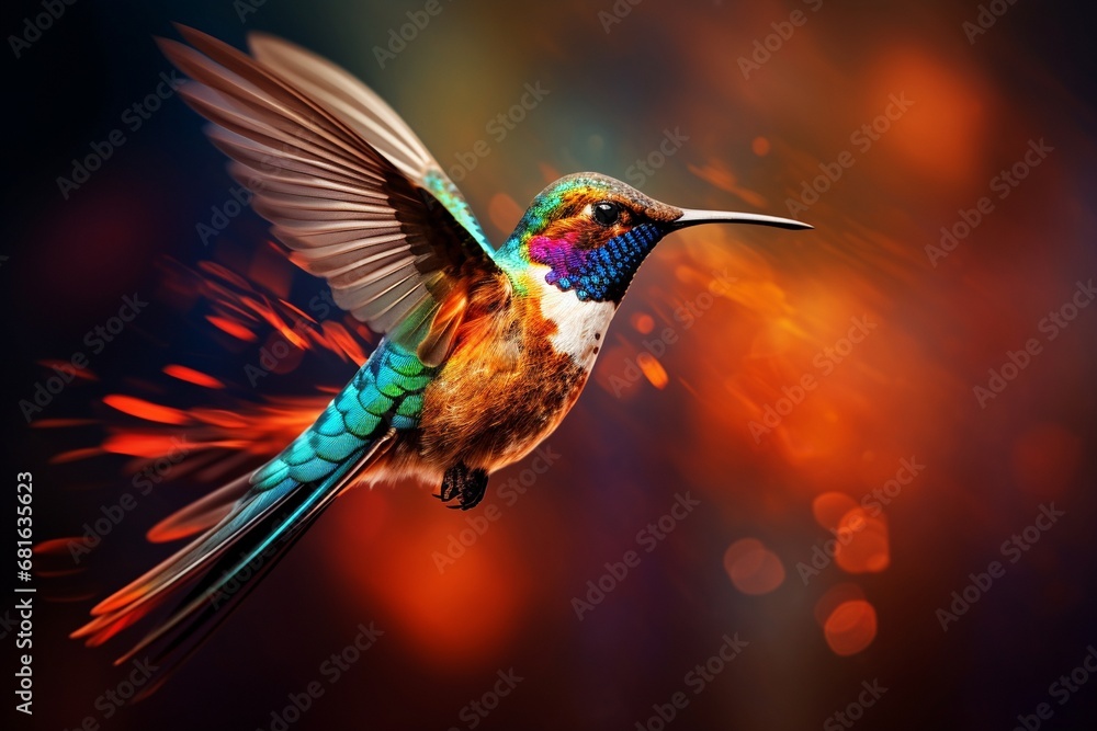 Fototapeta premium Colorful bird in flight colorful hummingbird in flight