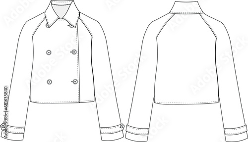 short trenchcoat technical drawing flat sketch template cad mockup fashion woman photo