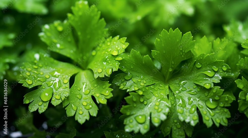parsley with water drops. close up parsley with water drops. close up