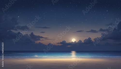 星空と浜辺のイラスト　風景　生成AI © Hideshi