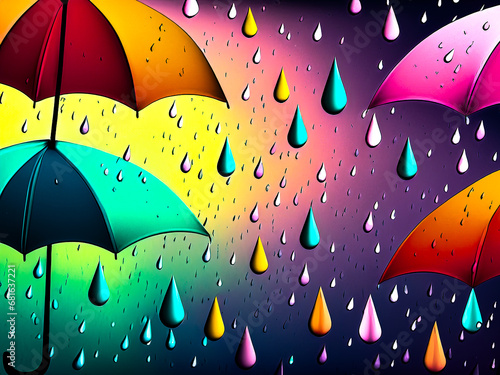 Bright and colorful rain and umbrella background. Spring theme.