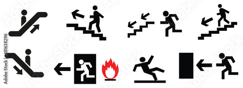 Set of emergency exit sign, warning exit vector set  