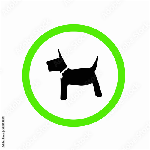 Service dog sign or pet allowance area, Silhouette puppy in green circle icon isolated on white background, Illustration vector design