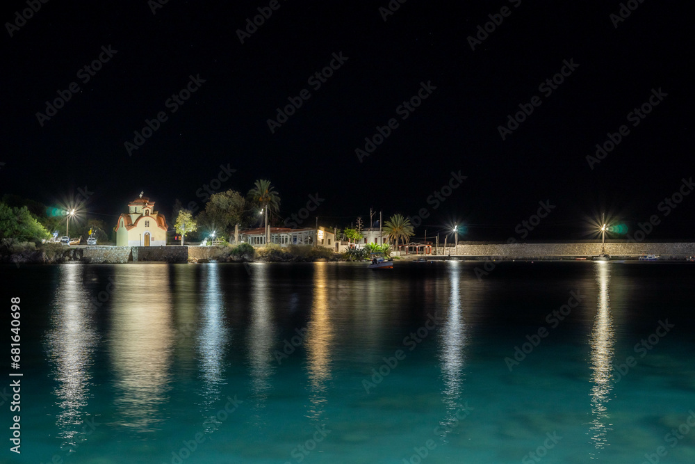 Gytheio city by night. Peloponnese region in Greece. Long exposure, sea side, Mediterranean architecture Gytheio city by night. Peloponnese region in Greece. Long exposure, sea side, Mediterranean architecture