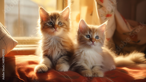 two fluffy red kittens in a sunlit room © AdamDiezel
