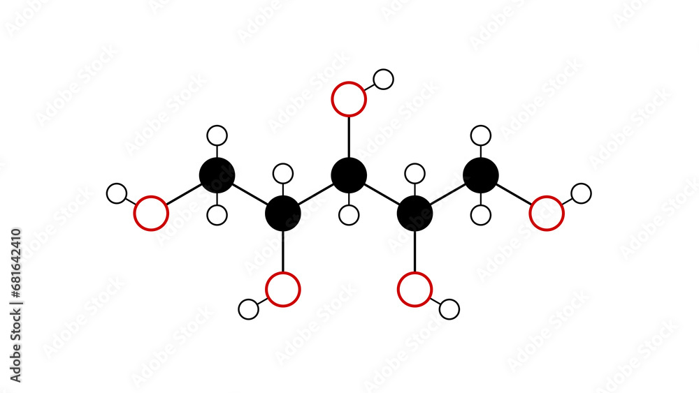 xylitol molecule, structural chemical formula, ballandstick model
