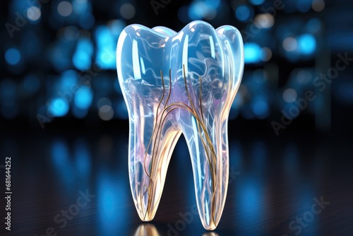 Tooth, Root canal, File inside the tooth with octane render, Bluish theme. photo