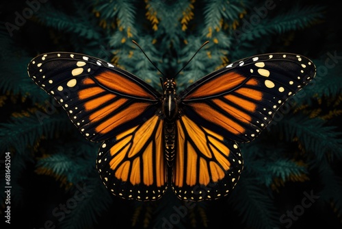 Butterfly on a tree in the garden. Close up, digital render of a monarch butterfly, AI Generated