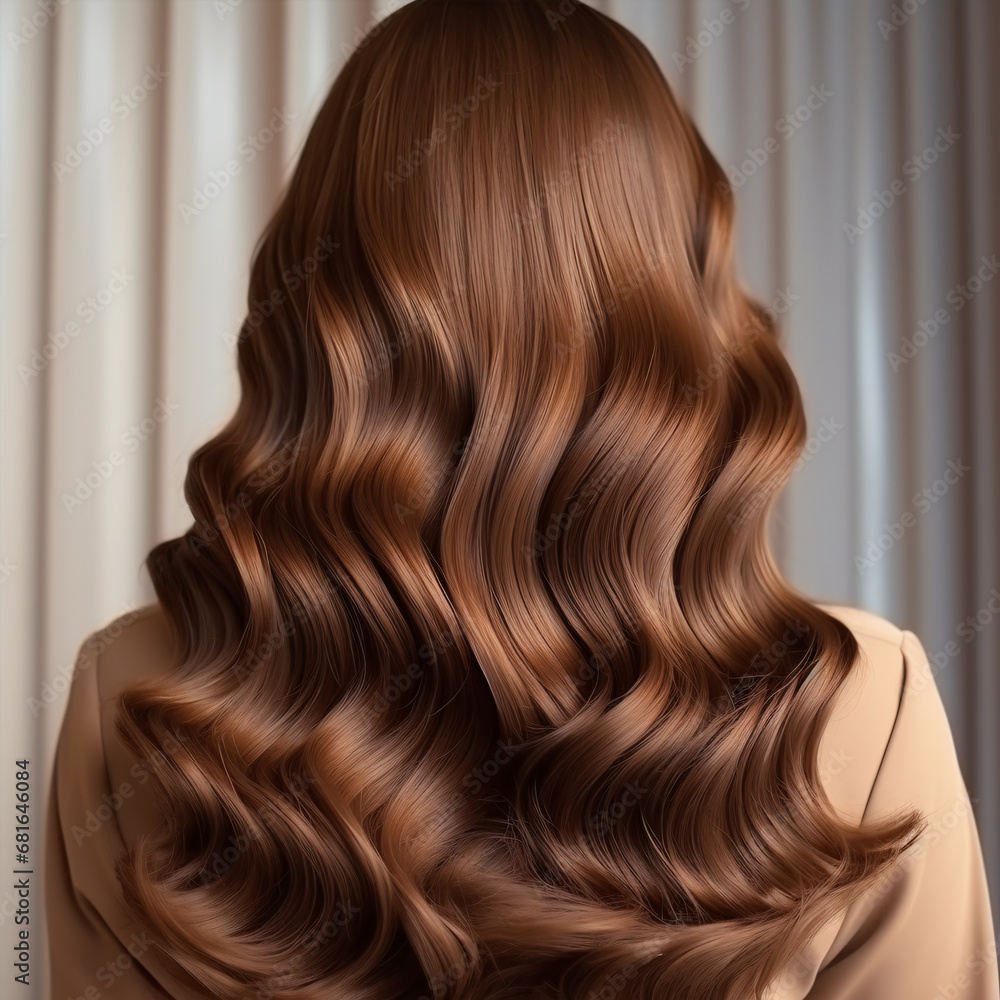 Fototapeta premium A close-up of lustrous, cascading curls colored to perfection showcases the beautifying effects of hair styling.