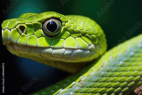 Green pit viper, close-up of green pit viper, Green ratsnake, Gonyosoma oxycephalum, AI Generated