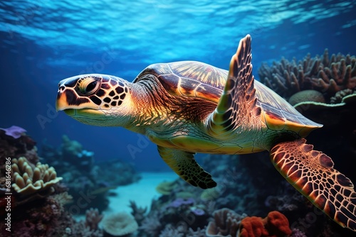 Hawaiian Green Sea Turtle Chelonia mydas, Hawksbill sea turtle, AI Generated © Ifti Digital