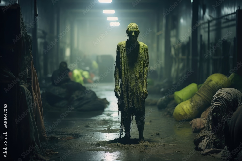 Fototapeta premium Zombie in a Warehouse Generative AI