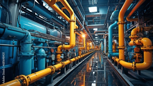 Inside a contemporary industrial power plant: apparatus, wires, and pipelines . photo
