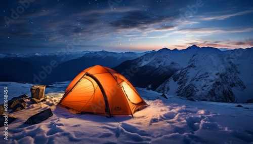 Tent on the Snowy Summit: A Cozy Shelter Amidst the Majestic White Wilderness