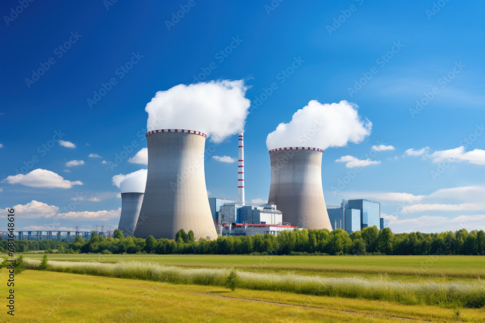 Industrial nuclear power plant with cooling towers Industrial nuclear power plant with cooling towers