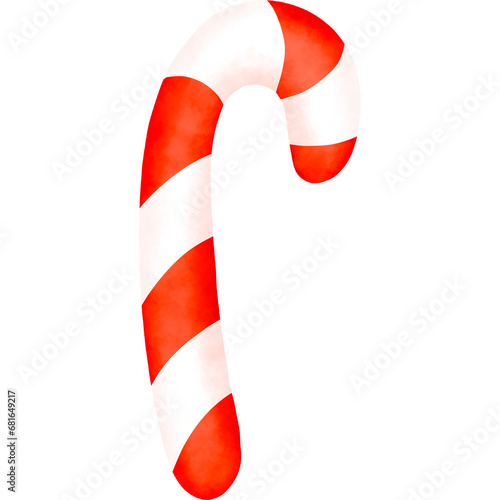 Candy cane Christmas watercolor illustration, Cute Doodle element