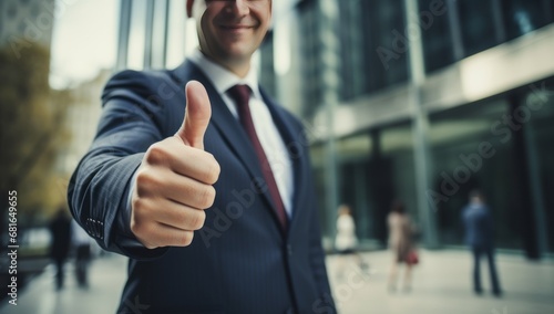 A Confident Businessman Approving Success With a Thumbs Up Gesture