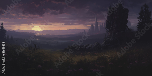 Darkened realistic sunset art