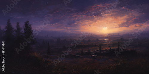 Darkened realistic sunset art