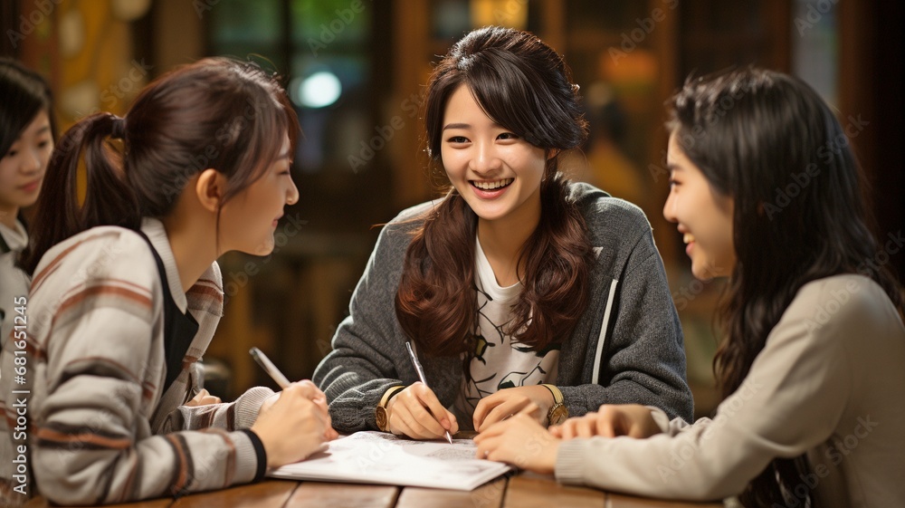Female college students are consulted by University College professors and advisors regarding their research work.. Female college students are consulted by University College professors and advisors regarding their research work..