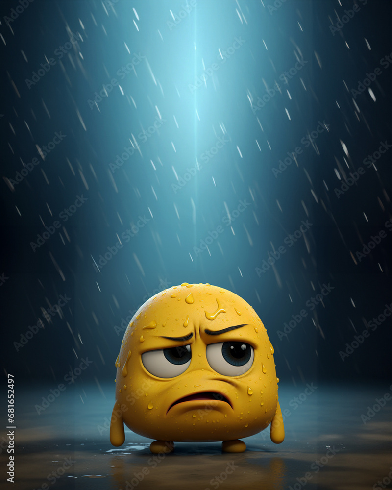 The image depicts a highquality 3D illustration of a sad, disappointed