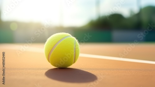 Tennis game. Tennis ball on the tennis court. Sport, recreation concept, the concept of a sporty lifestyle, generative ai © OP38Studio