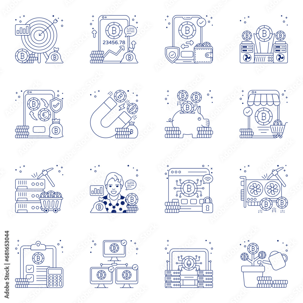 Fototapeta premium Set of Bitcoin Linear Icons