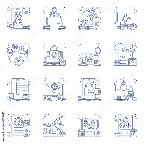 Set of Cryptocurrency Linear Icons

