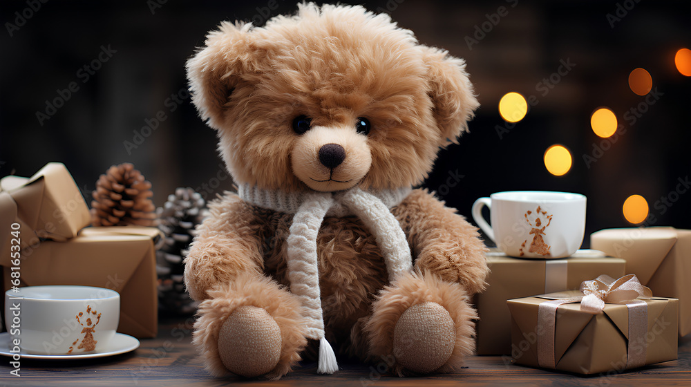 Peluche d'un ourson dans les fêtes de Noël Peluche d'un ourson dans les fêtes de Noël