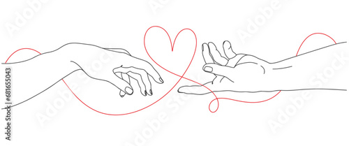 Two hand with two heart line art style vector illustration. Valentine day clip art