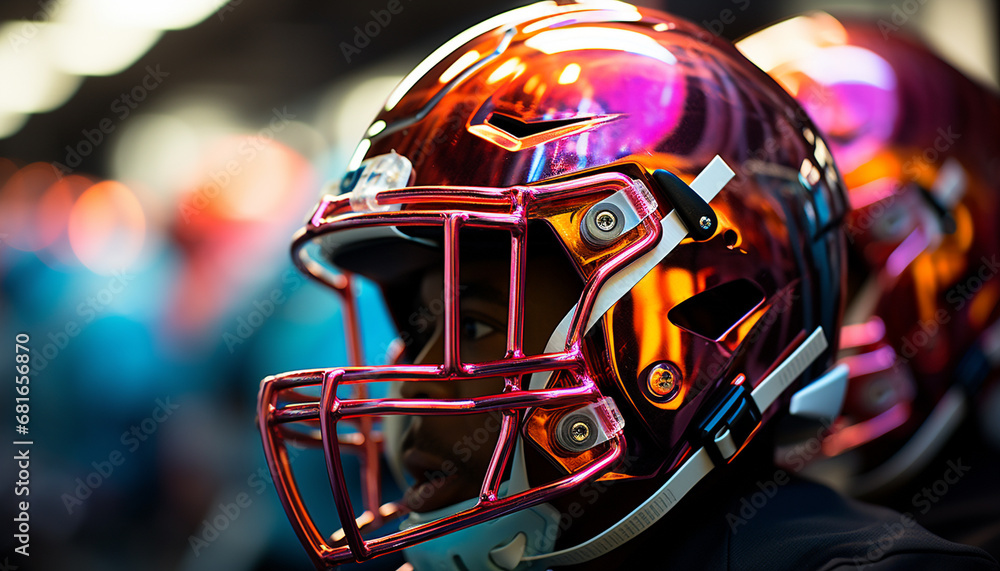 Men playing American football at night, wearing sports helmets generated by AI Men playing American football at night, wearing sports helmets generated by AI