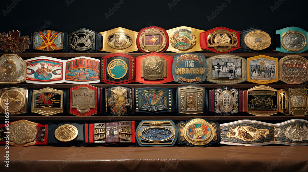 Fototapeta premium Wrestling titles displayed on a wall
